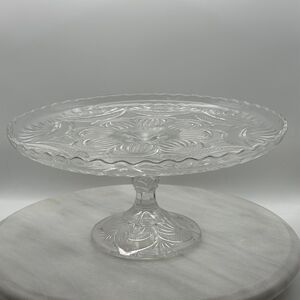 EAPG Bryce Higbee New Crescent Clear Glass Cake Stand Vintage in Great Condition